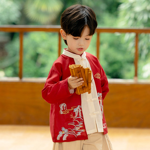 汉服男童秋中式改良唐装上衣唐制古风两件套古装儿童国风裤子套装