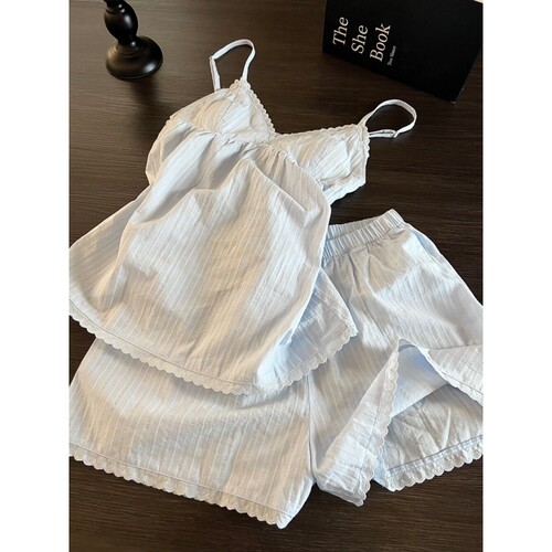 韩系纯色蕾丝拼接吊带睡衣女夏季