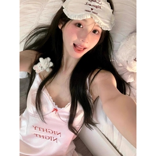 韩版 家居服连衣裙 辣妹纯欲蕾丝花边拼接吊带睡裙女夏季 网红风新款