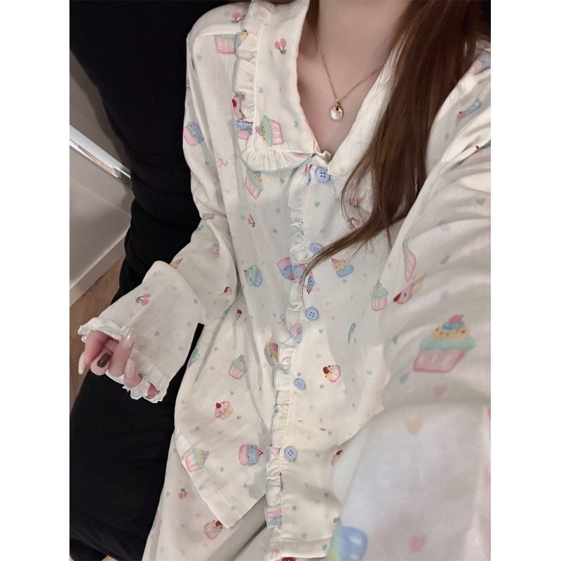 韩系可爱蛋糕印花少女长袖睡衣女春秋款新款家居服大码长裤两件套,女士内衣/男士内衣/家居服,睡衣/家居服套装,淘宝优惠券,粉丝福利购,淘宝优惠卷