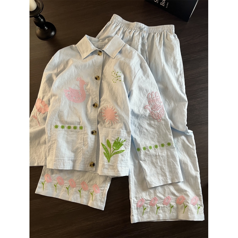 韩系ins甜美长袖长裤睡衣女春秋季新款宽松休闲家居服套装可外穿