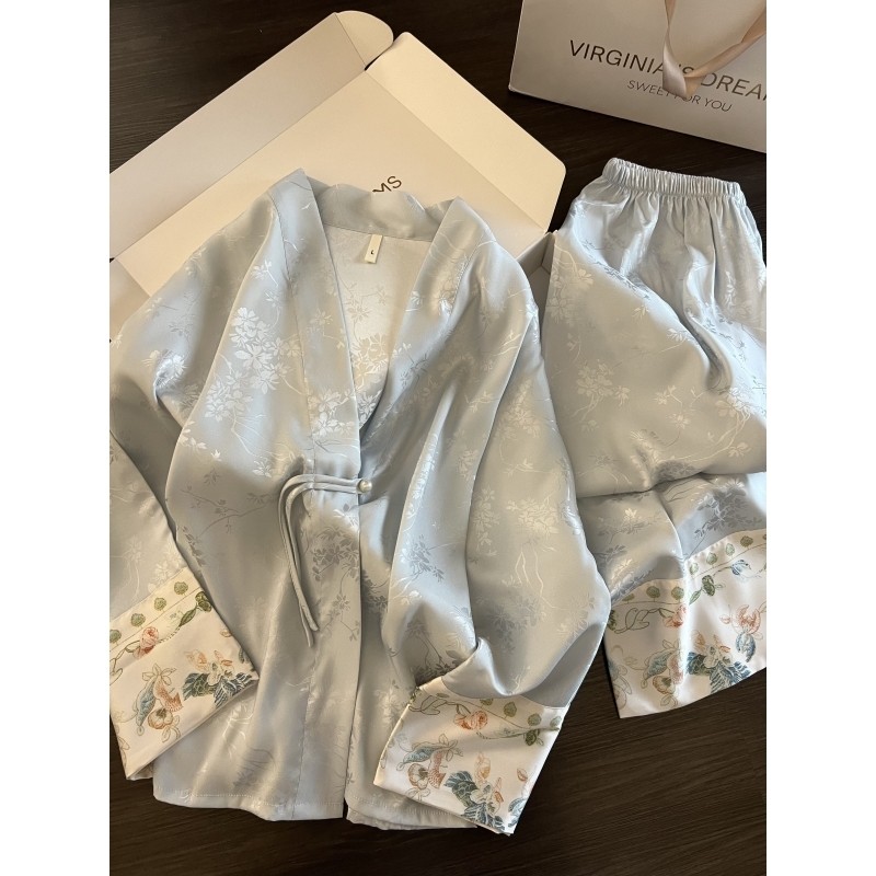 法式宫廷风提花冰丝睡衣女春秋季高级感吊带开衫长裤家居服三件套,女士内衣/男士内衣/家居服,睡衣/家居服套装,淘宝优惠券,粉丝福利购,淘宝优惠卷