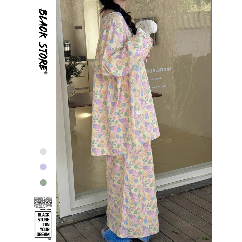 甜美少女可爱卡通印花睡衣女套装
