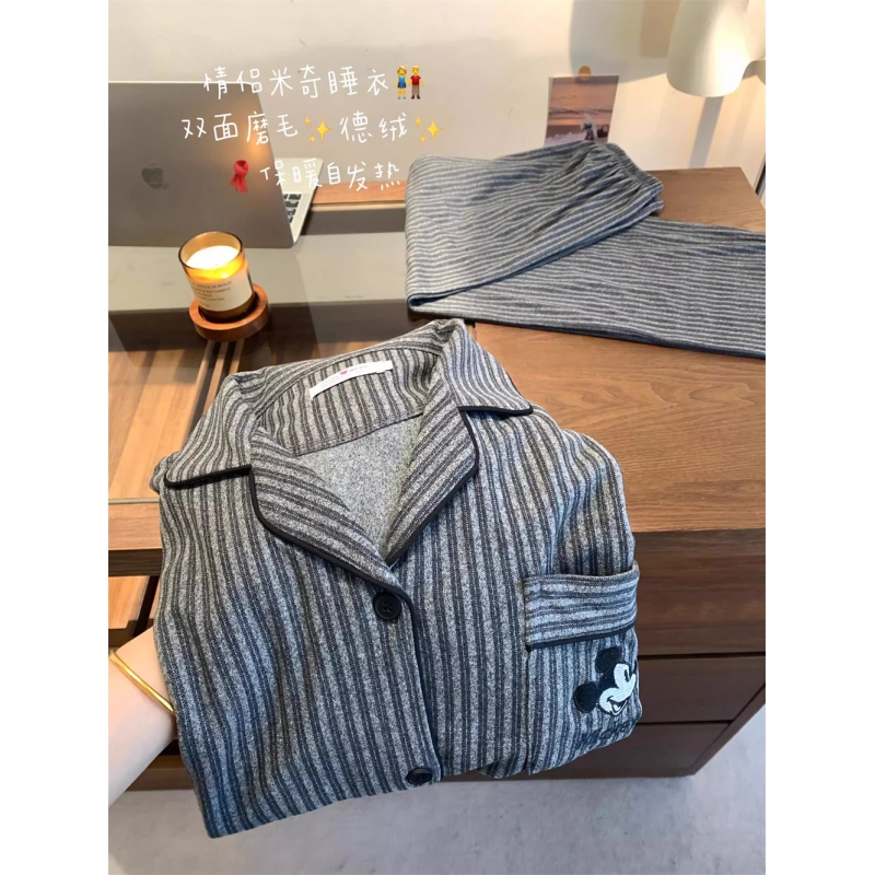 卡通米奇情侣睡衣女春秋款家居服