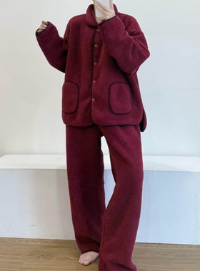 红色本命年珊瑚绒睡衣女2025秋冬新款保暖加绒大码新年家居服套装