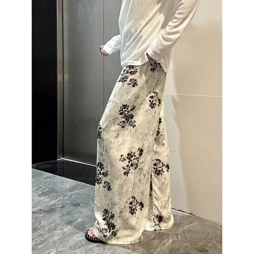 沐染家国风复古花卉棉绸睡裤女