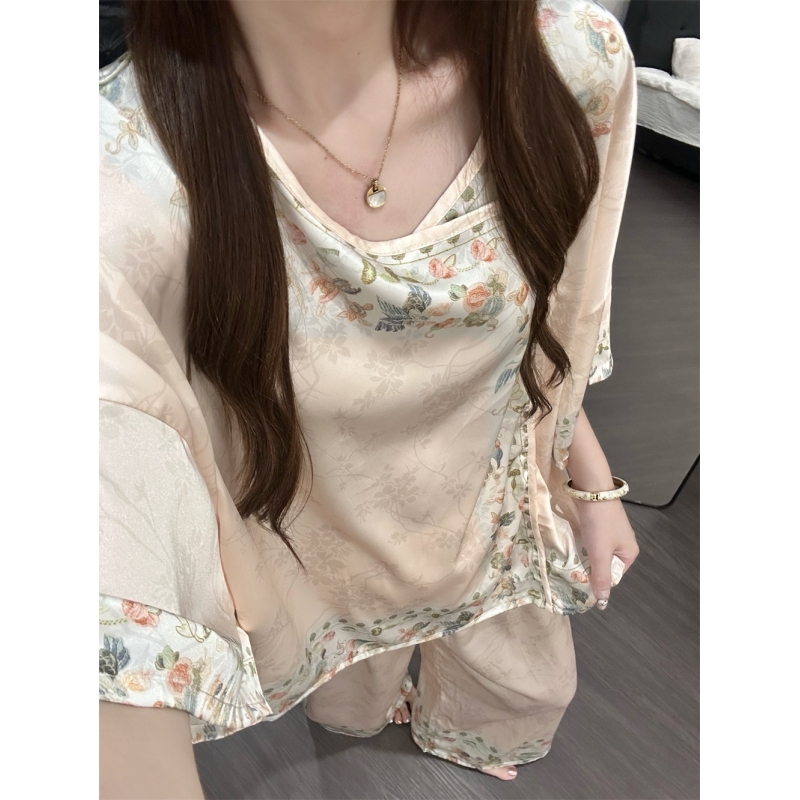 国风轻奢宫廷风碎花拼接睡衣女款