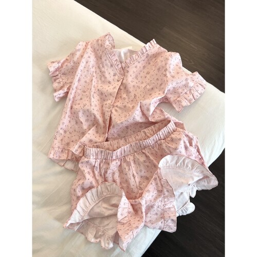法式甜美碎花荷叶边睡衣套装女