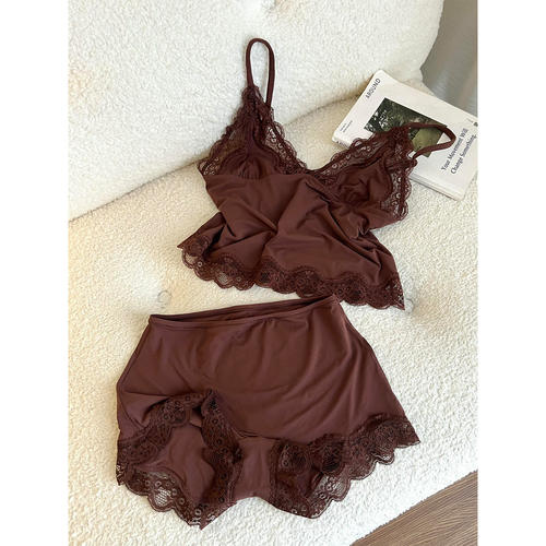 纯欲性感蕾丝花边小吊带睡衣女夏季舒适亲肤吊带短裤家居服套装女