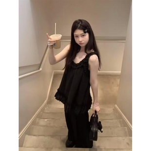 甜美木耳边褶皱背心睡衣女夏款 2025年新款 大码 宽松慵懒家居服套装