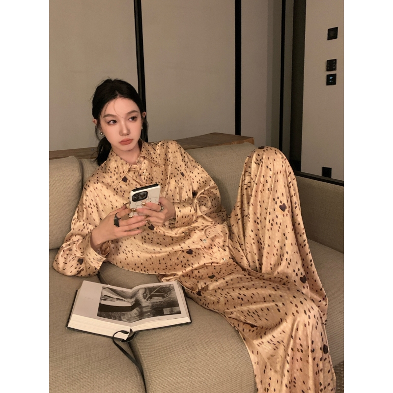 韩版高级感印花冰丝睡衣女春秋季
