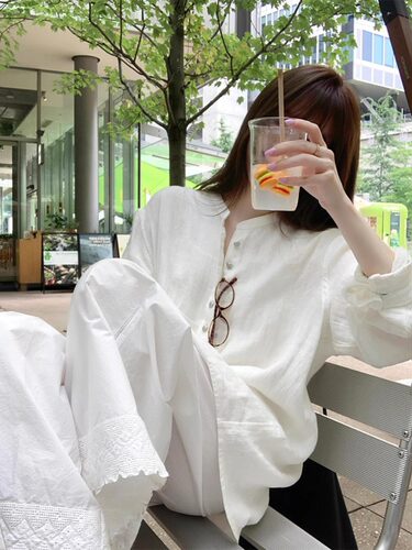 韩版高级感纯色棉麻长袖睡衣女夏