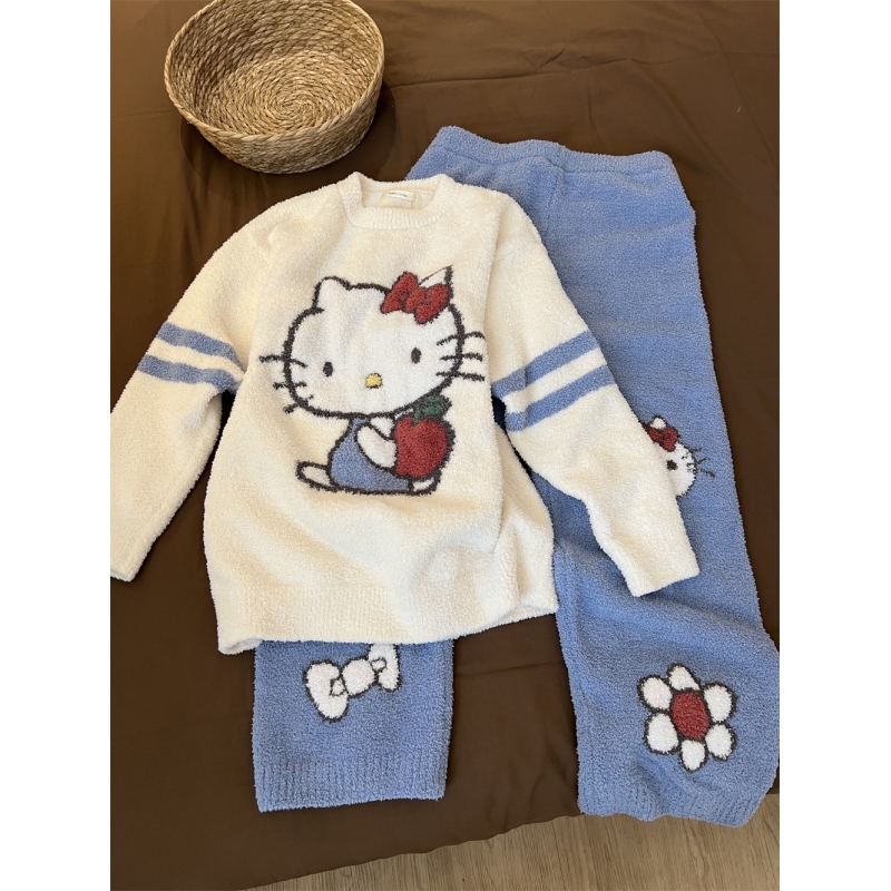 可爱HelloKitty针织半边绒睡衣女