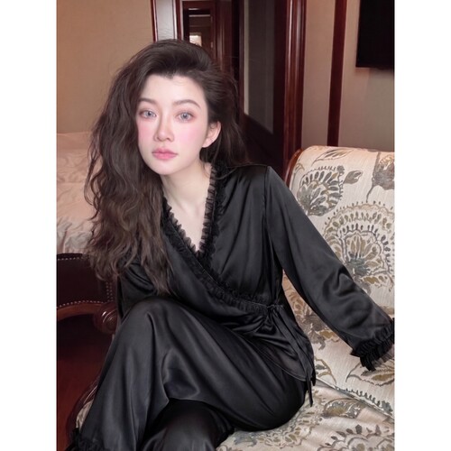 法式高级感蕾丝拼接冰丝睡衣女夏
