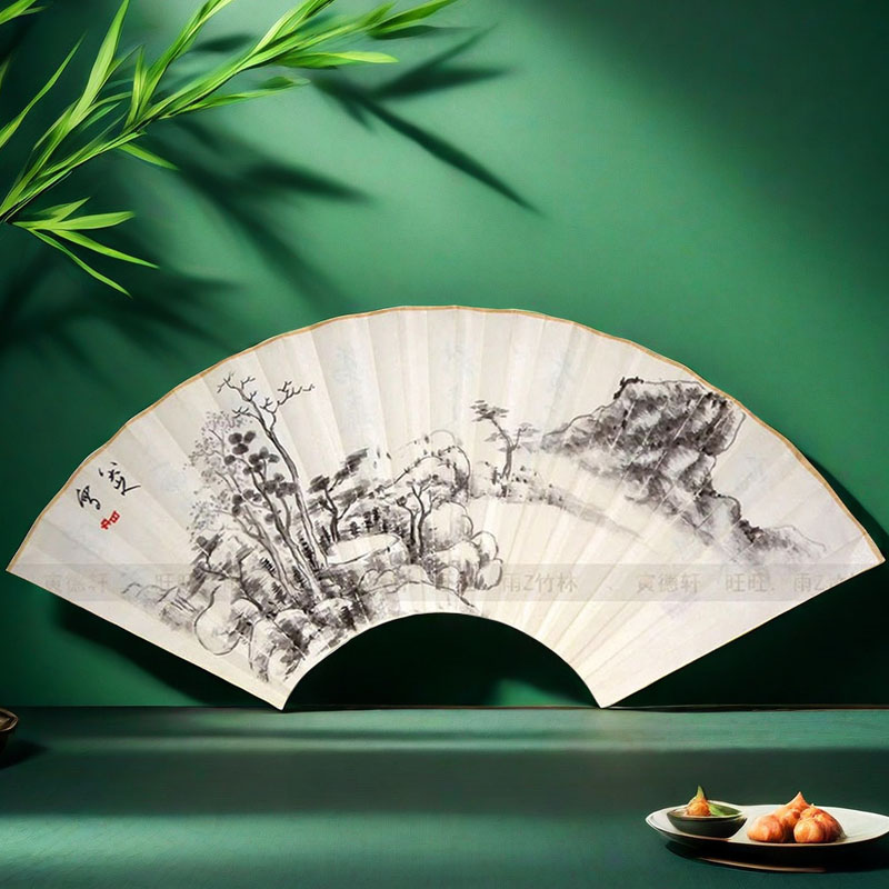 水墨山水画 手绘扇面 仿八大山人 名家扇子 95寸18/16方折扇 多图