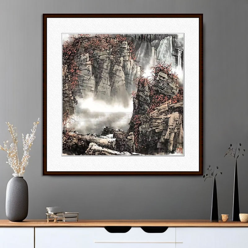 多图山水画 纯手绘国画 仿白雪石斗方形挂画 名家字画 客厅装饰画