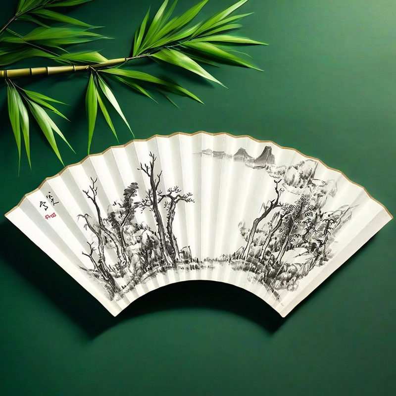 水墨山水画 手绘扇面 仿八大山人扇子 95寸18/16方折扇 多图 定制