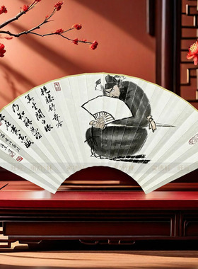 手绘钟馗扇面水墨画人物95寸18方