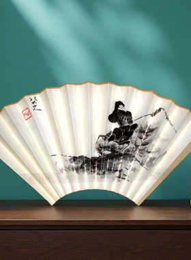 手绘扇面 仿八大山人花鸟画 二小鸟安晚 水墨画扇子 10寸13方折扇