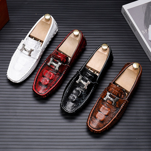 豆豆鞋男真皮透气潮流鳄鱼纹大码