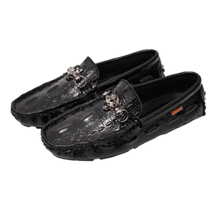 2025夏季新款男士豆豆鞋真皮透气软底鳄鱼纹潮流软底懒人休闲皮鞋