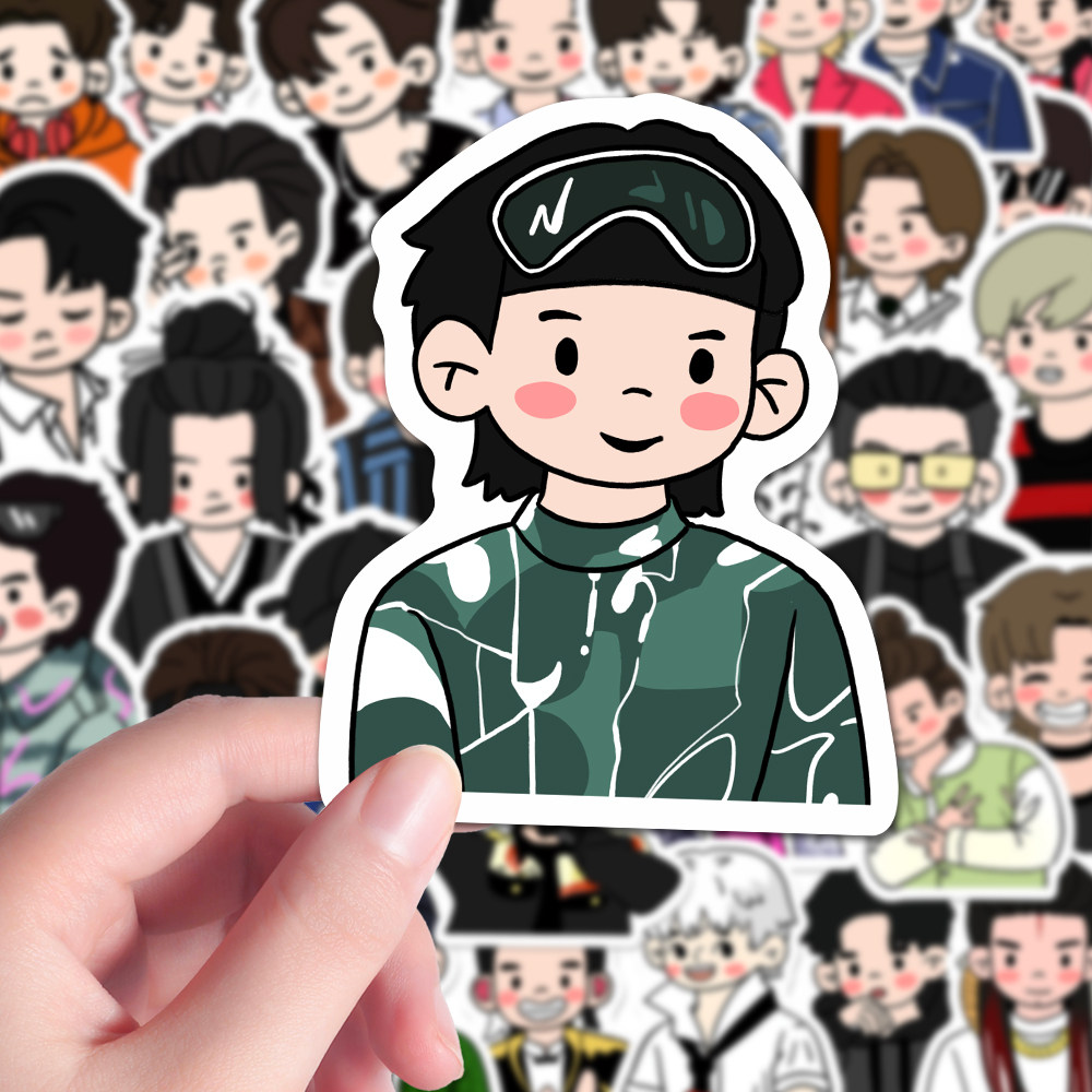 122张高颜值帅气付龙飞周边贴纸卡通可爱简笔画手绘人物贴画防水