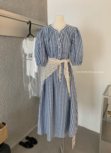 【Y.JIA 伊嘉】甜美蓝色格子裙学院风连衣裙(配屁帘)  YS6-2223