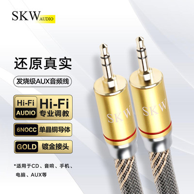 SKW 单晶铜6N加粗3.5车载车用aux纯铜音频线手机电脑音响连接线