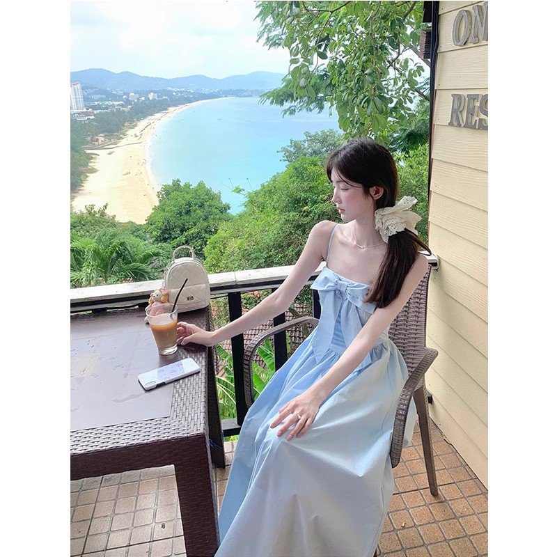 甜美度假风蓝色连衣裙202