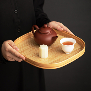天然竹制托盘家用都承盘文盘海棠干泡茶盘简约茶室水果点心收纳盘