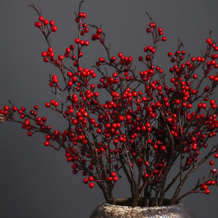 高仿真花卉梧桐果客厅装饰红果子插花长枯枝条花瓶整体花艺摆设品