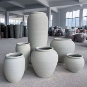 落地陶瓷大花瓶客厅插干花简约装 饰侘寂米白色粗陶罐酒店餐厅软装