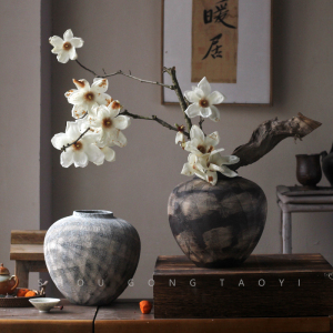 新中式陶瓷花瓶插画景德镇色釉工艺高级感复古客厅办公室装饰摆件