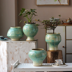 景德镇陶瓷种植花盆花瓶台面花器摆件颜色釉民宿电视柜玄关