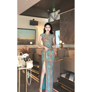 长款 尤克菲儿 时尚 新中式 提花显瘦中长裙单旗袍 立领旗袍薄款