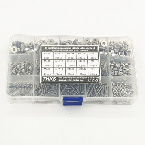 跨境 360pcs m3 m4 m5 304不锈钢沉头内六角螺丝配螺母盒装