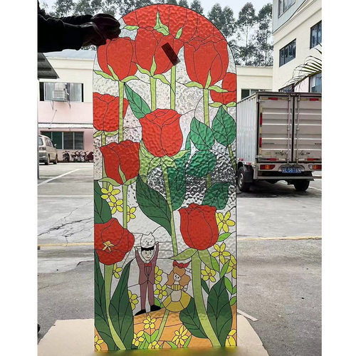 广式满洲窗仿古玻璃窗岭南西关满洲窗色彩色海棠压花艺术玻璃门窗