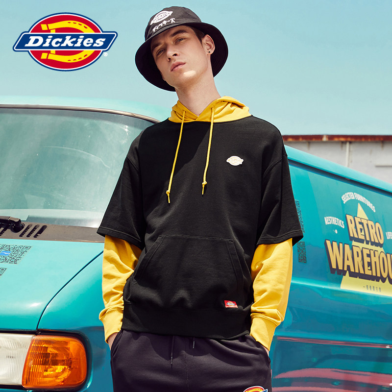 Dickies假两件卫衣男女情侣装帝客潮流撞色休闲连帽衫24夏季新款