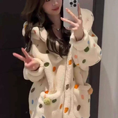 加厚家居服套装 可爱彩色波点珊瑚绒睡衣女秋冬季 新款 睡袍少女公主