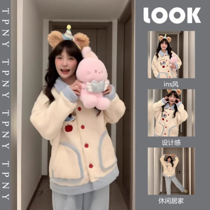 腊肠狗珊瑚绒睡衣女2025新款秋冬季睡袍长款加厚加厚法兰绒家居服