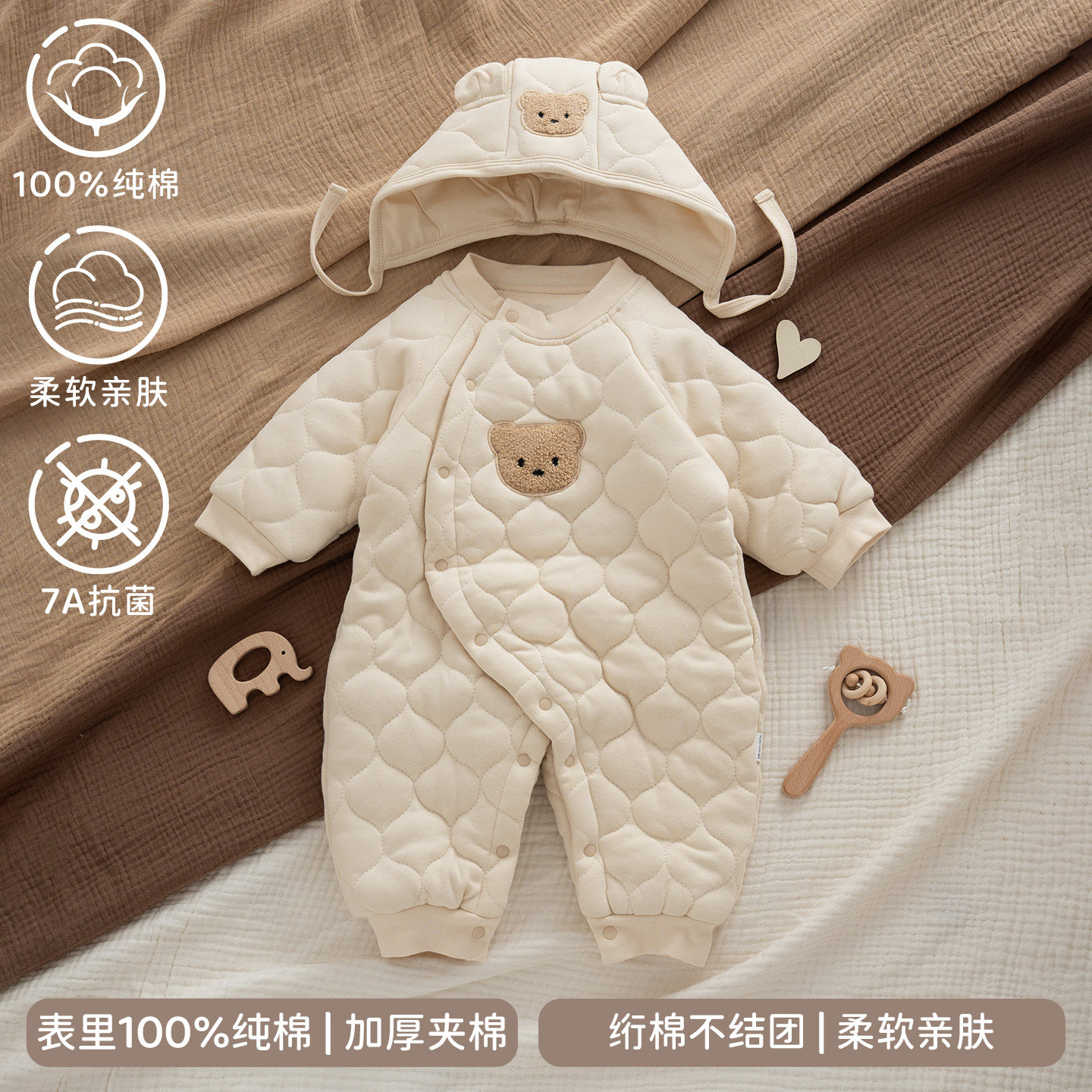 新生婴儿冬季纯棉连体衣初生宝宝加厚衣服夹棉袄小月龄外出抱抱服