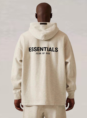 FOG Fear of God Essentials SS22植绒Logo连帽套头卫衣 加绒帽衫
