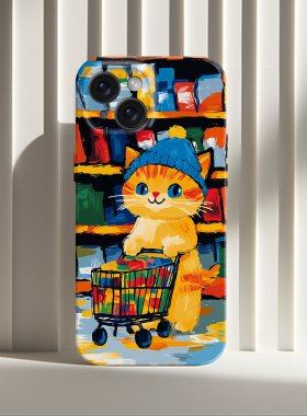 逛超市的小猫咪彩色可爱适用iPhone16/15promax手机壳华为mate60pro软OPPOreon9苹果14/13vivoX200一加ACE3V