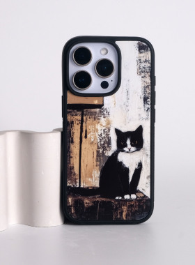 《乌云盖雪》油画猫咪可爱奶牛猫艺术适用苹果IPhone16promax/15pro/14/13磨砂MagSafe磁吸防摔手机壳保护壳