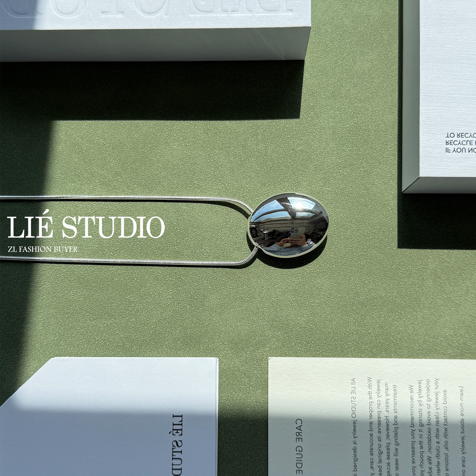 现货新款Lie Studio纯银鹅卵石圆形雕塑肌理丹麦极简项链官方授权