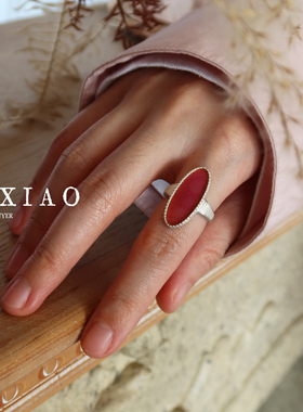 POXIAO椭圆珐琅湖镜面戒指