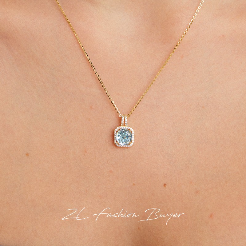 Fedoma方形蓝色托帕石高级项链