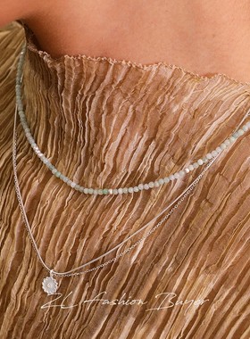 现货PO XIAO天然翡翠石浅绿色串珠微光链项链手链古典官方授权