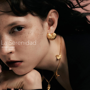 现货La Serenidad心形巧克力磨砂雾面肌理高级小众手工耳环耳夹