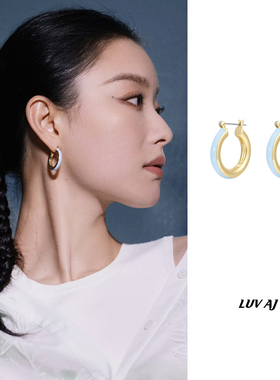 5折清仓LUV AJ浅蓝色珐琅简约圆环纯银镀金耳环倪妮同款官方授权